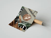 Gently curled Iced Coffee Flat Lay print beside its protective shipping tube