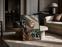 Iced Coffee Flat Lay print on the floor, leaning against a travertine table