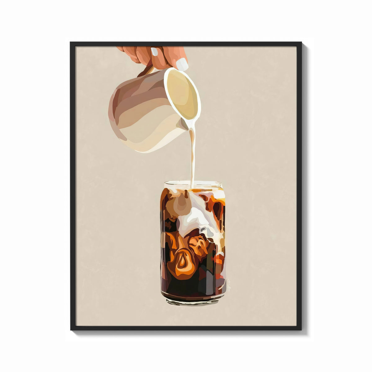 Framed Iced Latte Cream Pour print shown as a bold statement piece on a clean gallery wall