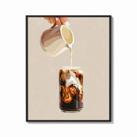 Framed Iced Latte Cream Pour print shown as a bold statement piece on a clean gallery wall