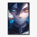 Anime character with heterochromia eyes poster framed on a white gallery wall