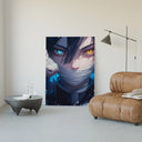 Anime character with heterochromia eyes poster framed in a luxury living-room setting
