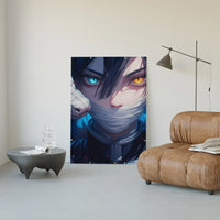 Anime character with heterochromia eyes poster framed in a luxury living-room setting