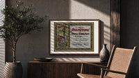 Art Nouveau women with roses print in a wood frame above a fluted sideboard beside an olive tree