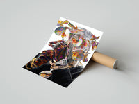Gently curled Iridescent Flowers Over the Face print beside its protective shipping tube