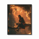 Framed Anime ninja sitting on tree branch print shown as a bold statement piece on a clean gallery wall