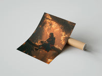 Rolled Anime ninja sitting on tree branch poster beside its crush-resistant kraft shipping tube