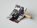 Rolled Itachi Uchiha anime character poster beside its crush-resistant kraft shipping tube