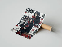 Rolled Itachi Uchiha anime character poster beside its crush-resistant kraft shipping tube