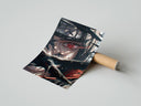 Rolled Anime ninja with Sharingan eye poster beside its crush-resistant kraft shipping tube