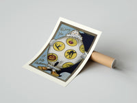 Rolled Vintage Halloween clown holding sheet poster beside its crush-resistant kraft shipping tube
