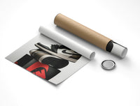 Air Jordan 1 High Dark Mocha poster rolled beside its crush-resistant shipping tube