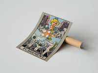 Gently curled Judgement print beside its protective shipping tube