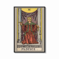 Framed Justice print shown as a bold statement piece on a clean gallery wall