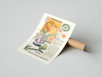 Rolled Woman smelling tulips in vase poster beside its crush-resistant kraft shipping tube