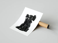 Triptych of three distinct matte black KAWS XX figures for dark minimalist wall art
