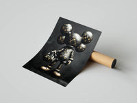 Dark luxury hypebeast triptych showing a KAWS-inspired figure beside a gold vault centerpiece