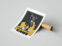 Single yellow KAWS art print showing a Companion figure with monogram texture and XX eye detail