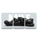 KAWS Oversized Lounge Triptych full three-panel poster set with reclining companion on grey backdrop
