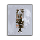 Framed Kendrick Lamar DAMN collage poster with multiple monochrome portraits and bold orange accent details
