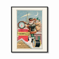 Framed Santa Claus on snowy rooftop print shown as a bold statement piece on a clean gallery wall