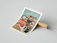 Rolled Santa Claus on snowy rooftop poster beside its crush-resistant kraft shipping tube