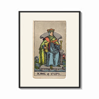 Framed King of Cups tarot figure print shown as a bold statement piece on a clean gallery wall