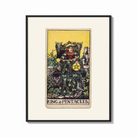 Framed King of Pentacles tarot figure print shown as a bold statement piece on a clean gallery wall