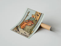 Gently curled King of Wands print beside its protective shipping tube
