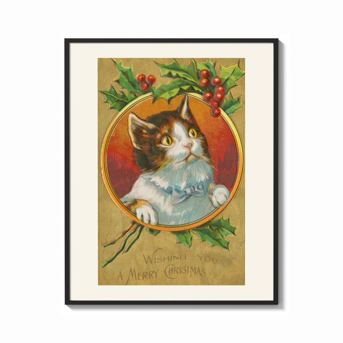 Framed Kitten Wishing You a Merry Christmas print shown as a bold statement piece on a clean gallery wall