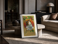 Kitten Wishing You a Merry Christmas print on the floor, leaning against a travertine table