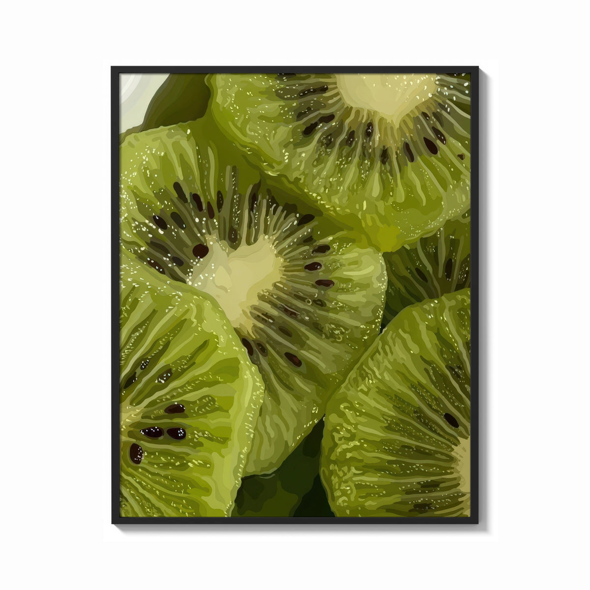 Framed Kiwi Fruit Slices print shown as a bold statement piece on a clean gallery wall