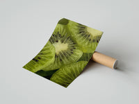 Gently curled Kiwi Fruit Slices print beside its protective shipping tube