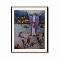 Framed Robed magician invoking spirits print shown as a bold statement piece on a clean gallery wall