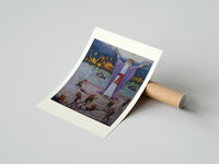 Rolled Robed magician invoking spirits poster beside its crush-resistant kraft shipping tube