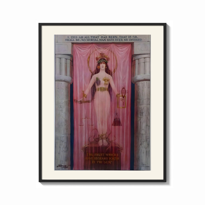Framed Egyptian goddess Isis unveiled print shown as a bold statement piece on a clean gallery wall