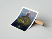 Rolled Inverted tree with crown poster beside its crush-resistant kraft shipping tube