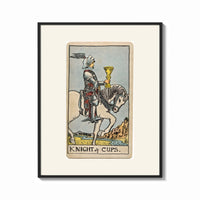 Framed Knight riding horse holding cup print shown as a bold statement piece on a clean gallery wall