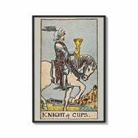Framed Knight of Cups print shown as a bold statement piece on a clean gallery wall
