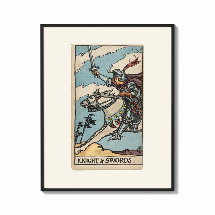 Framed Armored knight riding horse with sword print shown as a bold statement piece on a clean gallery wall