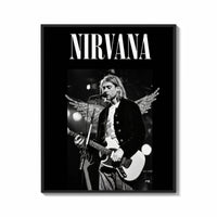 Framed Kurt Cobain Nirvana Live print shown as a statement piece on a gallery wall