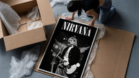 Kurt Cobain Nirvana Live framed print being unboxed from protective packaging