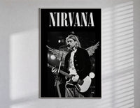 Kurt Cobain Nirvana Live poster framed in white on a clean gallery wall