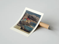 Rolled French Riviera coastal railway scene poster beside its crush-resistant kraft shipping tube