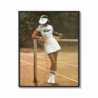 Framed Lacoste vintage tennis print shown as a bold statement piece on a clean gallery wall
