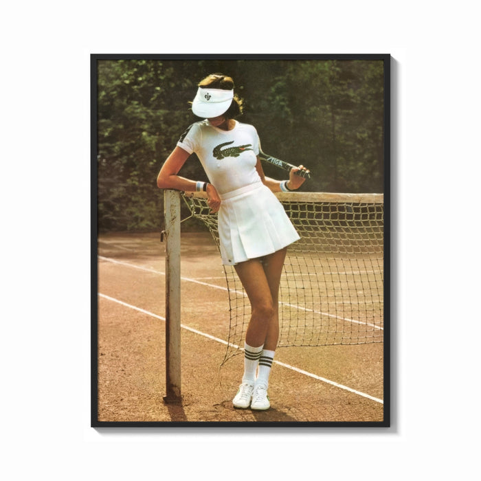 Framed Lacoste vintage tennis print shown as a bold statement piece on a clean gallery wall