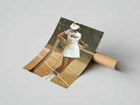 Rolled Lacoste vintage tennis poster beside its crush-resistant kraft shipping tube