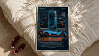 Lamborghini Huracan STO framed print styled on a bed with sneakers alongside