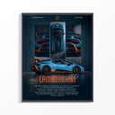 Framed Lamborghini Huracan STO print shown as a statement piece on a gallery wall