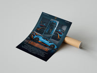 Lamborghini Huracan STO poster print laid beside its crush-resistant shipping tube